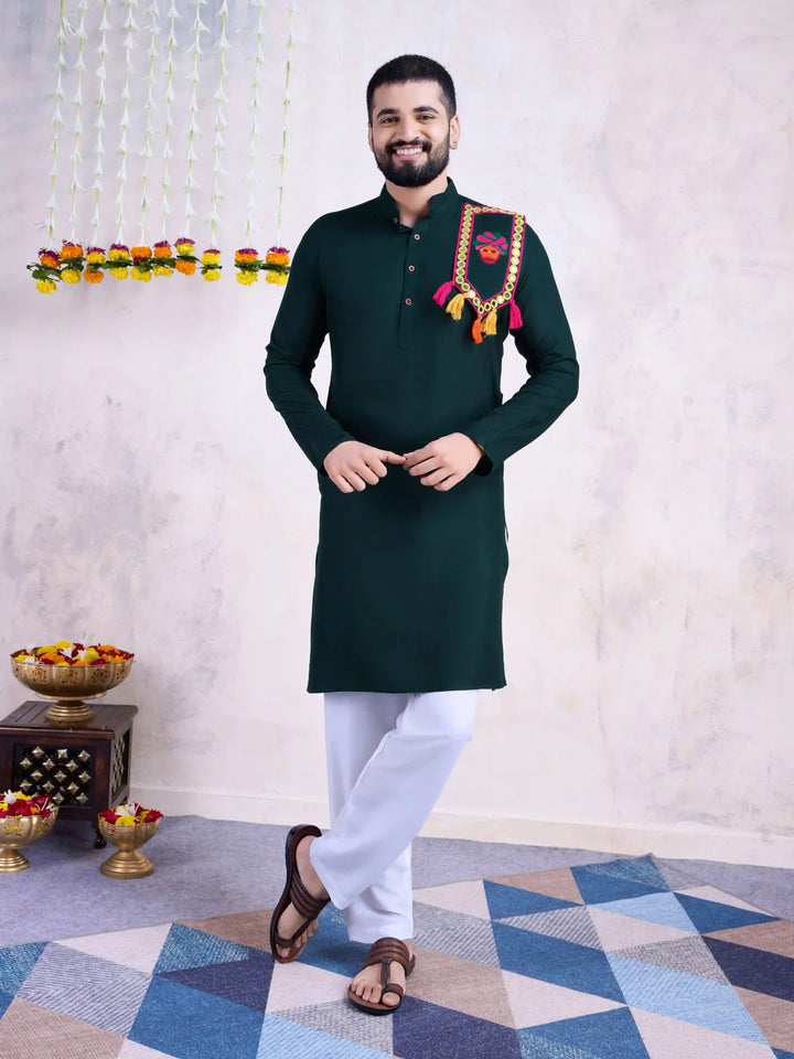 Fine Colored Rayon Kurta Pair | Mirror Embroidery Festive Ethnic Wear for Men