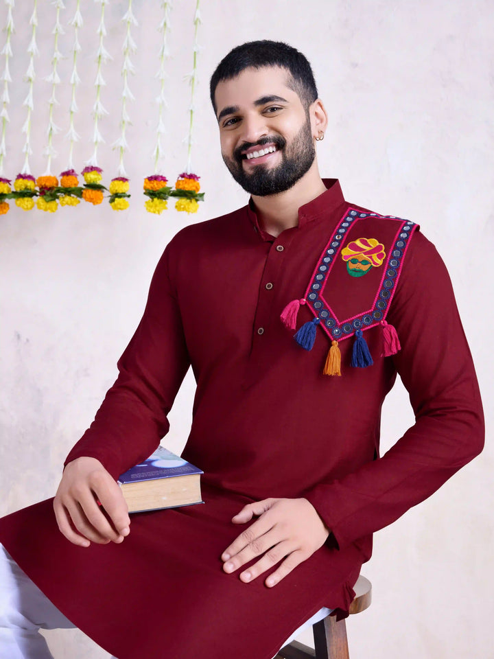Fine Colored Rayon Kurta Pair | Mirror Embroidery Festive Ethnic Wear for Men