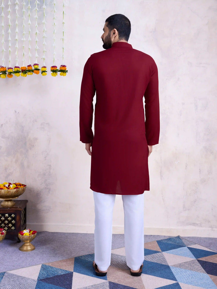 Fine Colored Rayon Kurta Pair | Mirror Embroidery Festive Ethnic Wear for Men