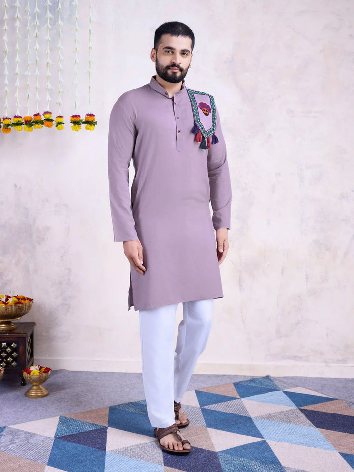 Fine Colored Rayon Kurta Pair | Mirror Embroidery Festive Ethnic Wear for Men