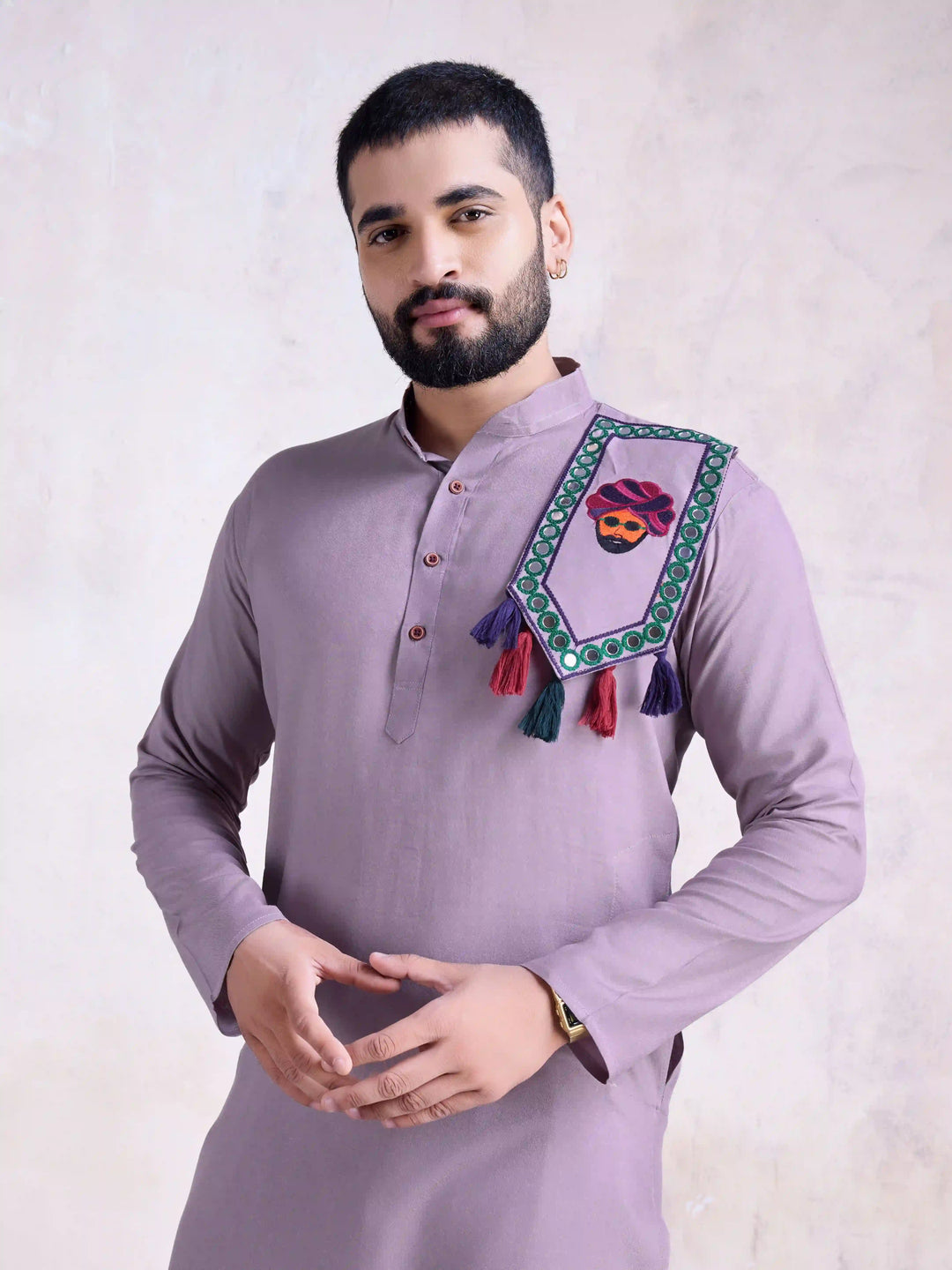 Fine Colored Rayon Kurta Pair | Mirror Embroidery Festive Ethnic Wear for Men