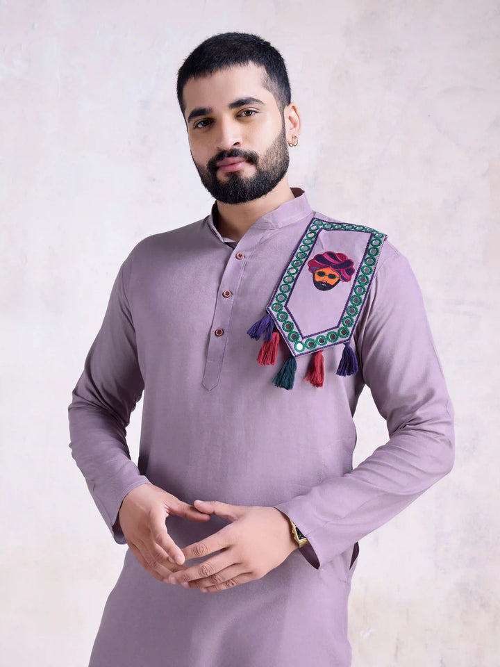 Fine Colored Rayon Kurta Pair | Mirror Embroidery Festive Ethnic Wear for Men