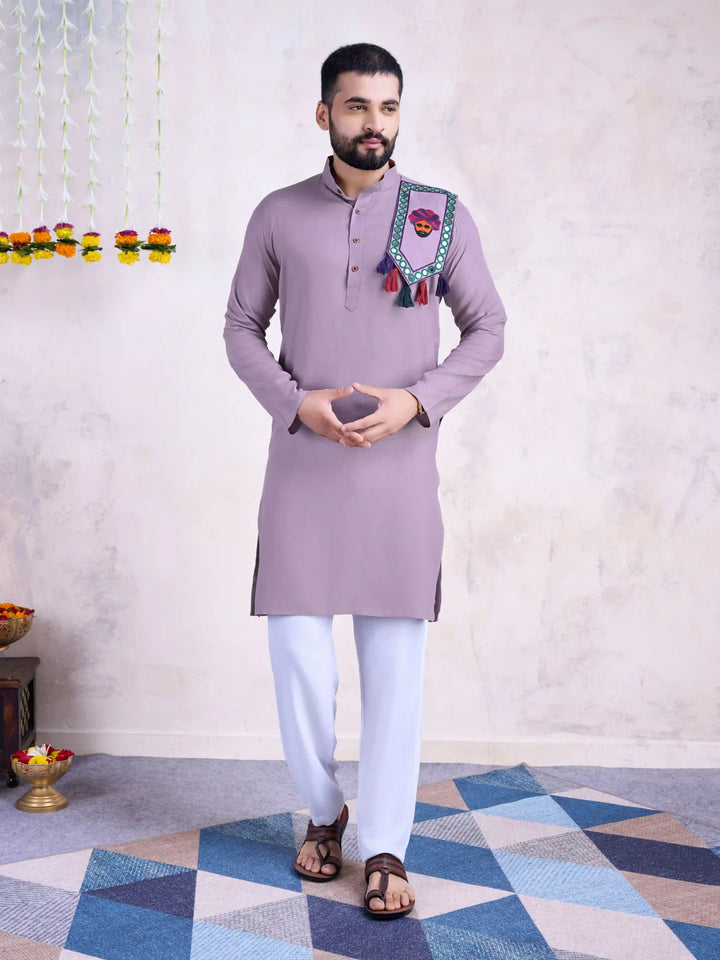 Fine Colored Rayon Kurta Pair | Mirror Embroidery Festive Ethnic Wear for Men