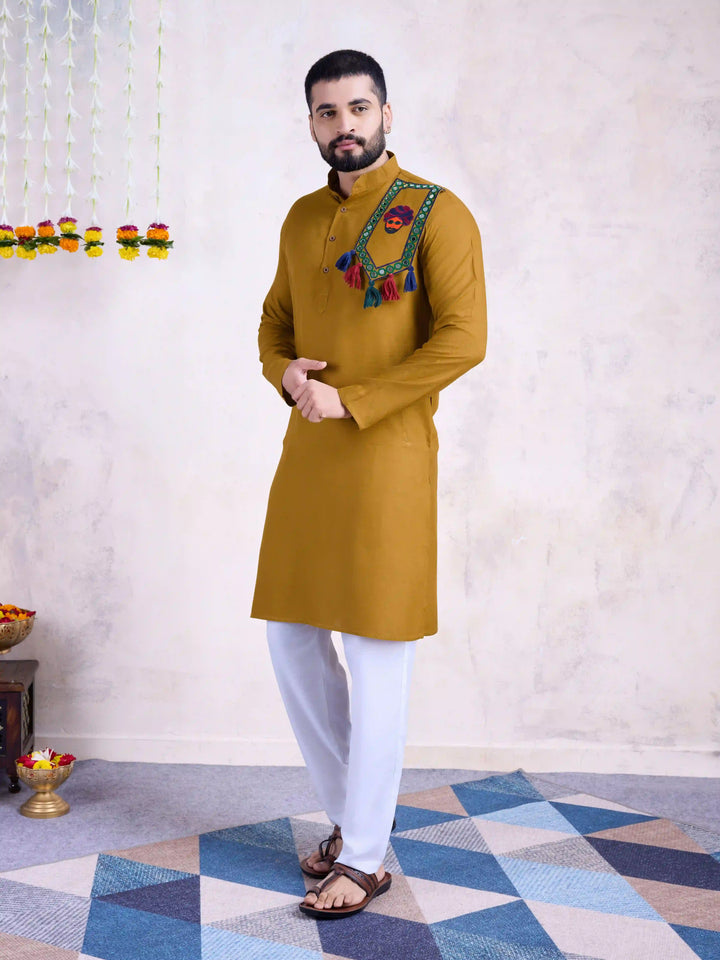 Fine Colored Rayon Kurta Pair | Mirror Embroidery Festive Ethnic Wear for Men