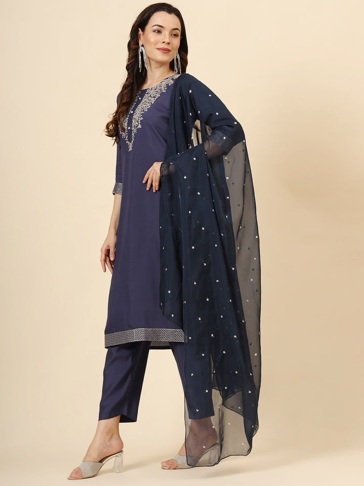 Muslin Silk Blend Salwar Kameez | Designer Embroidery Perfect Ethnic Wear