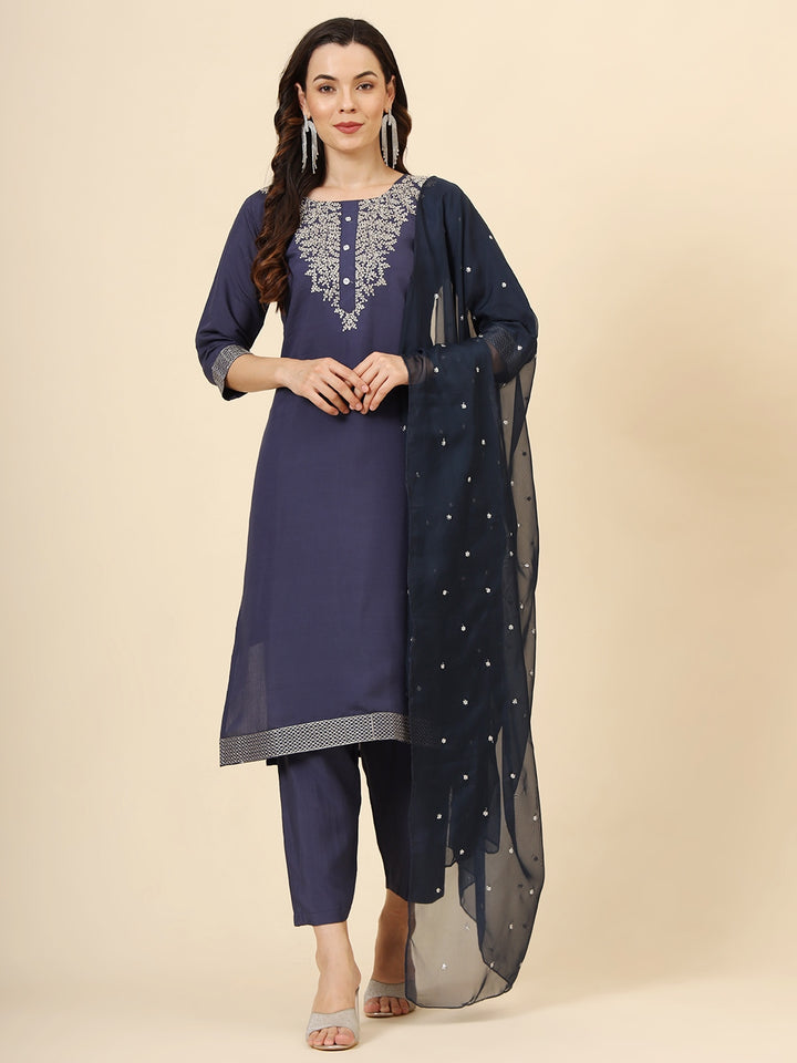 Muslin Silk Blend Salwar Kameez | Designer Embroidery Perfect Ethnic Wear