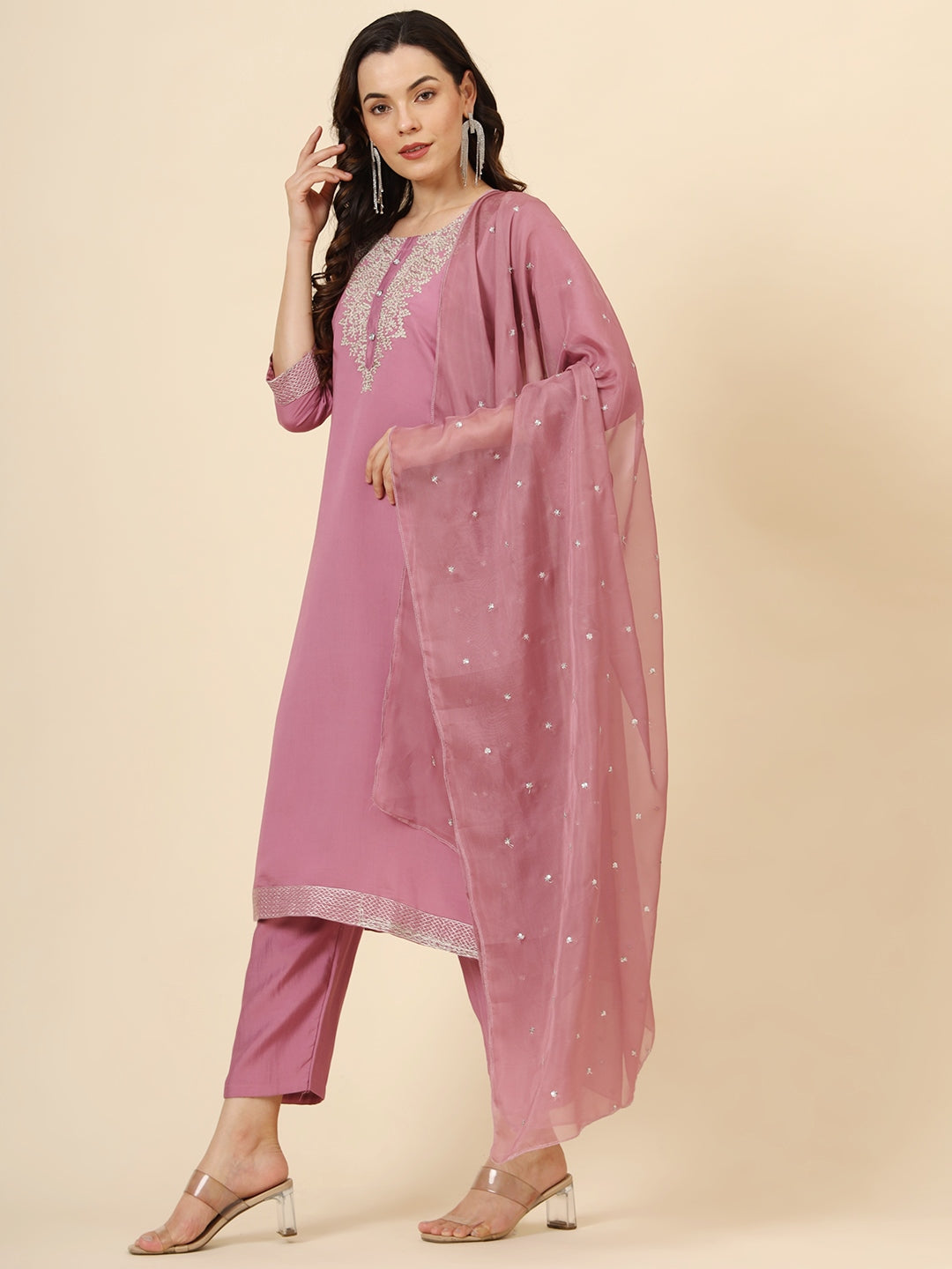 Muslin Silk Blend Salwar Kameez | Designer Embroidery Perfect Ethnic Wear
