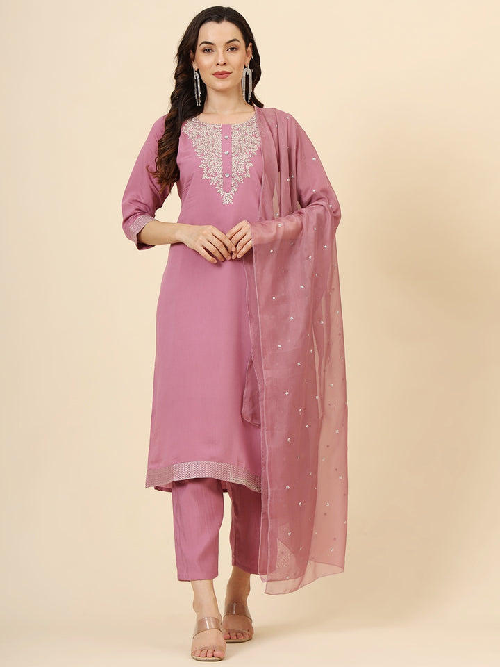 Muslin Silk Blend Salwar Kameez | Designer Embroidery Perfect Ethnic Wear
