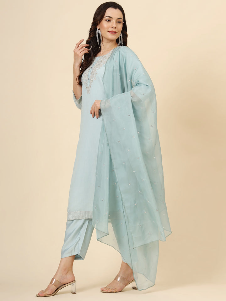 Muslin Silk Blend Salwar Kameez | Designer Embroidery Perfect Ethnic Wear
