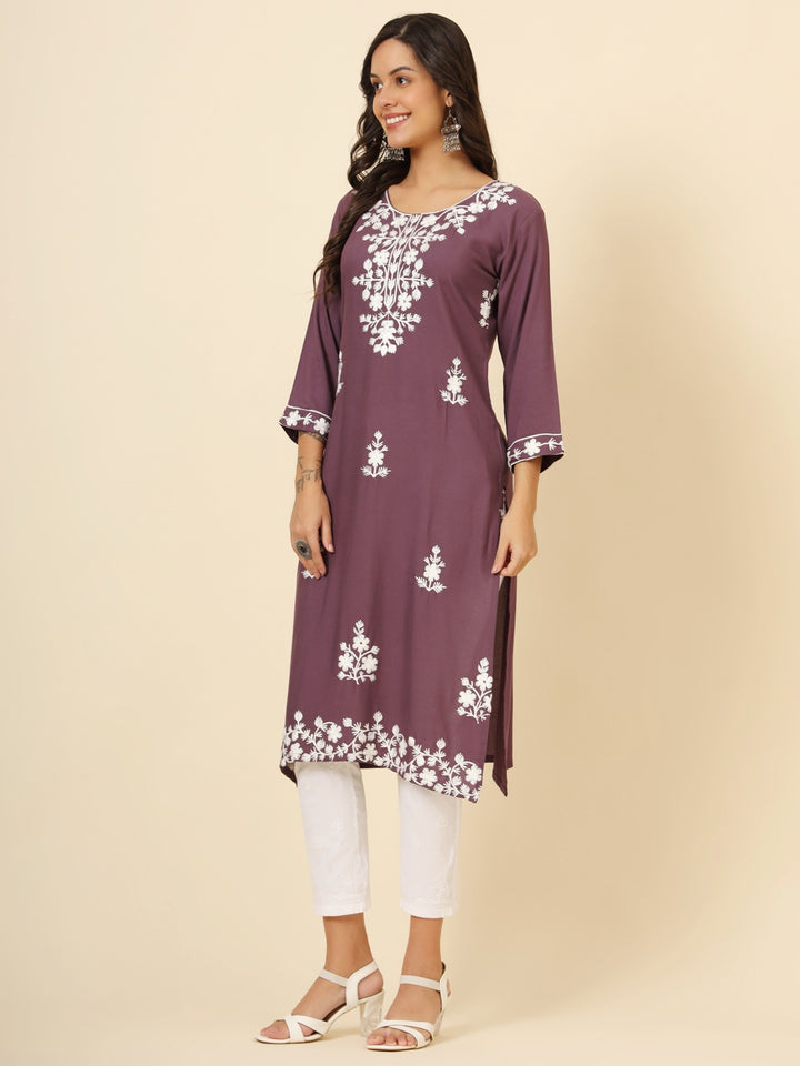 Liva Rayon Kurti with Chic Lucknowi Embroidery | Perfect for Casual Wear