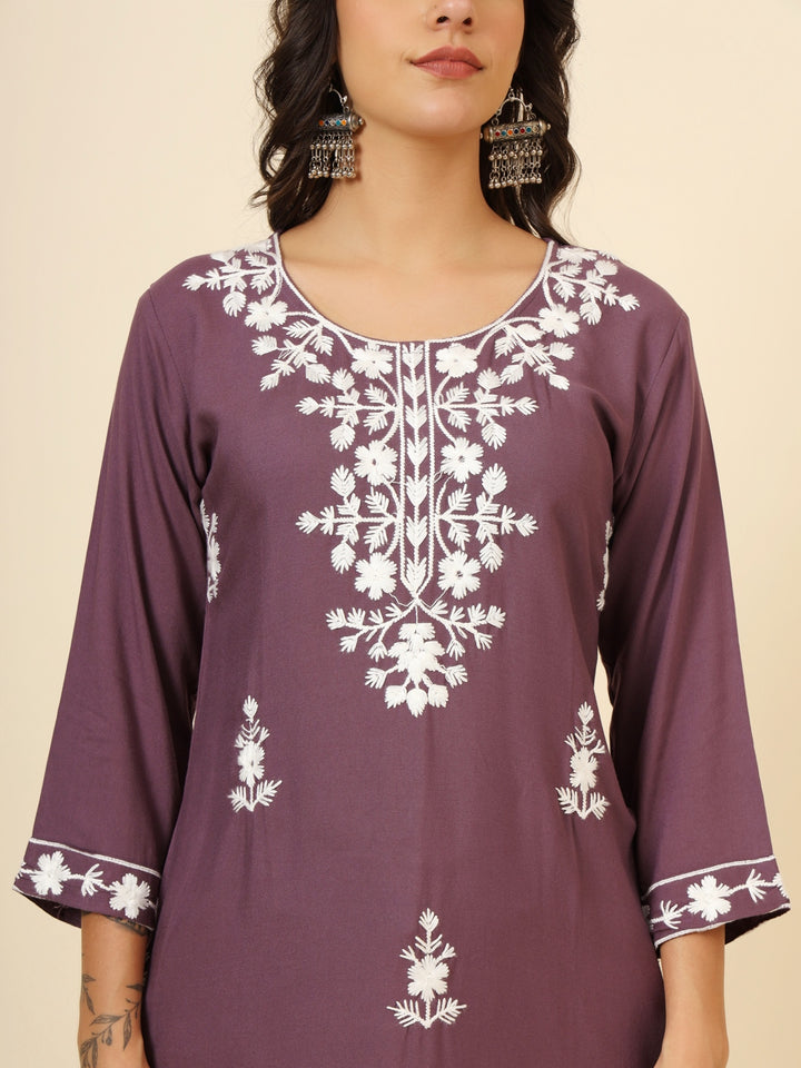 Liva Rayon Kurti with Chic Lucknowi Embroidery | Perfect for Casual Wear