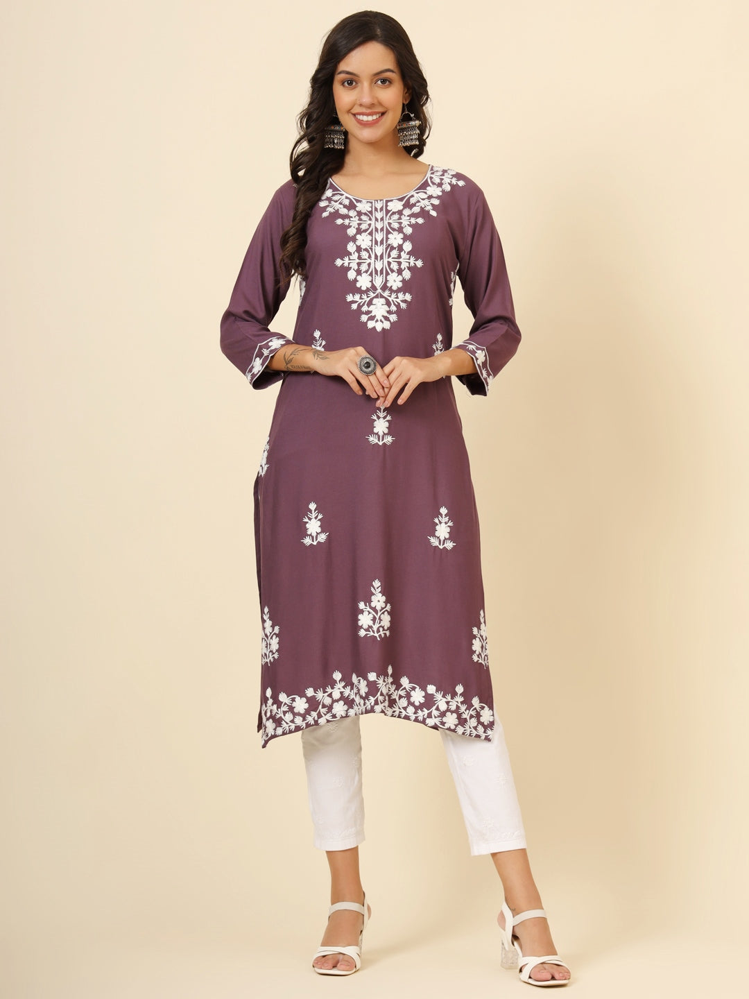 Liva Rayon Kurti with Chic Lucknowi Embroidery | Perfect for Casual Wear