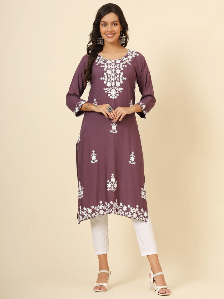 Liva Rayon Kurti with Chic Lucknowi Embroidery | Perfect for Casual Wear