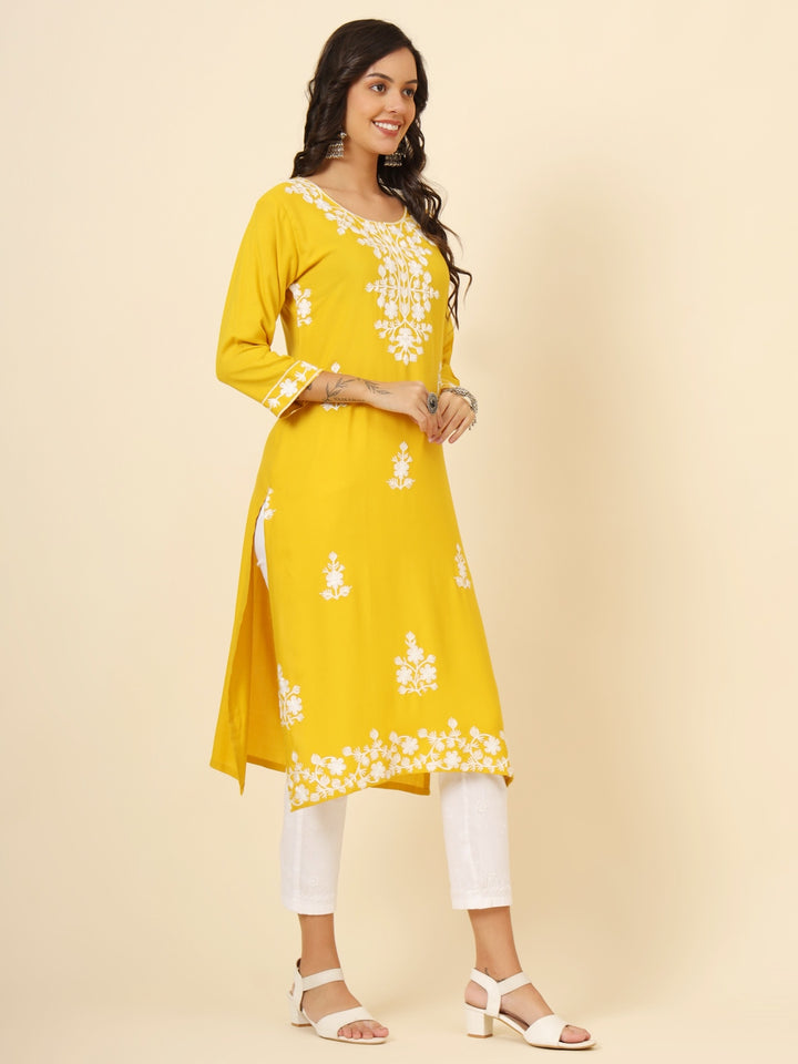 Liva Rayon Kurti with Chic Lucknowi Embroidery | Perfect for Casual Wear