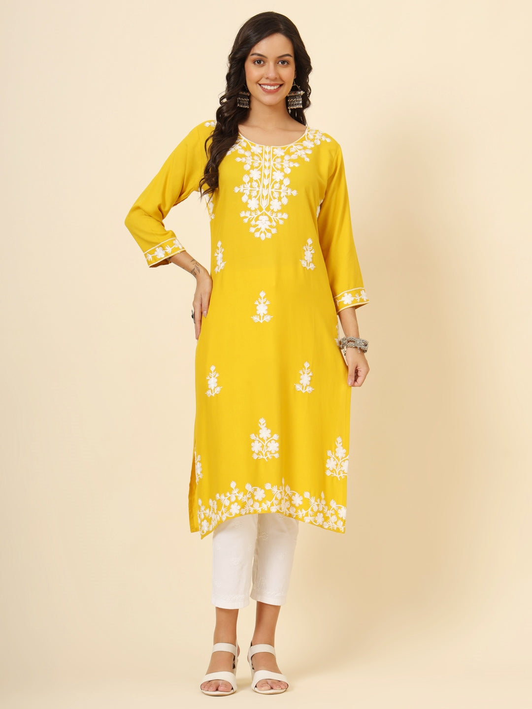 Liva Rayon Kurti with Chic Lucknowi Embroidery | Perfect for Casual Wear