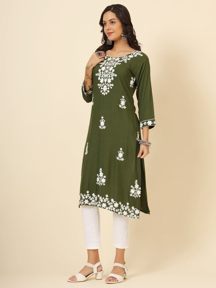 Liva Rayon Kurti with Chic Lucknowi Embroidery | Perfect for Casual Wear