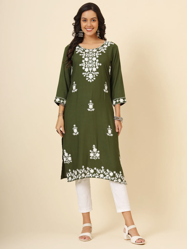 Liva Rayon Kurti with Chic Lucknowi Embroidery | Perfect for Casual Wear