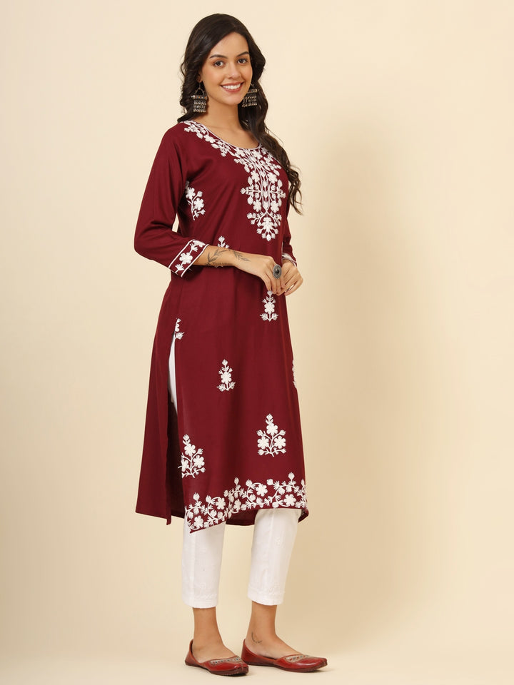Liva Rayon Kurti with Chic Lucknowi Embroidery | Perfect for Casual Wear
