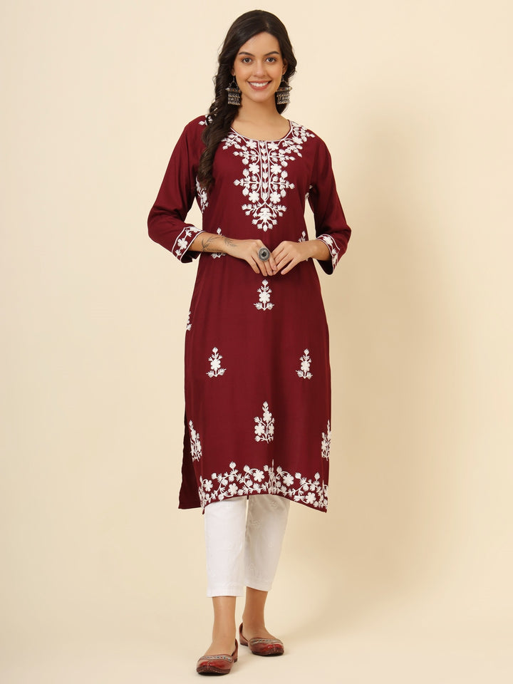 Liva Rayon Kurti with Chic Lucknowi Embroidery | Perfect for Casual Wear
