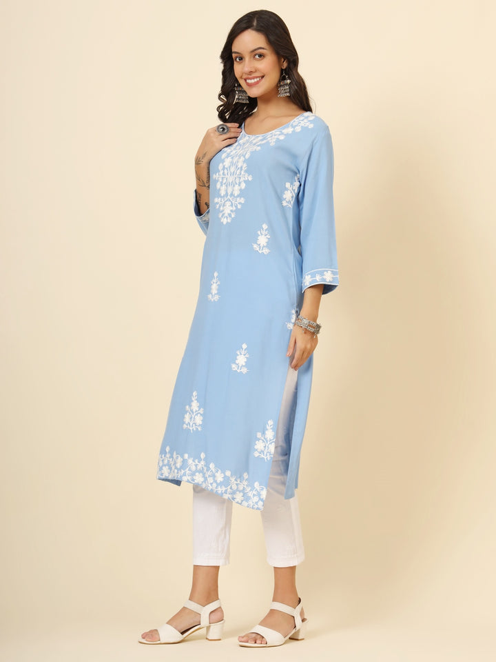 Liva Rayon Kurti with Chic Lucknowi Embroidery | Perfect for Casual Wear