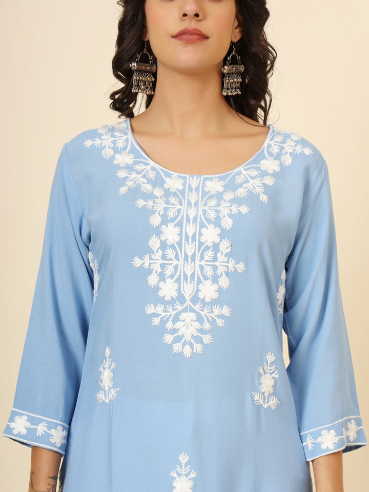 Liva Rayon Kurti with Chic Lucknowi Embroidery | Perfect for Casual Wear