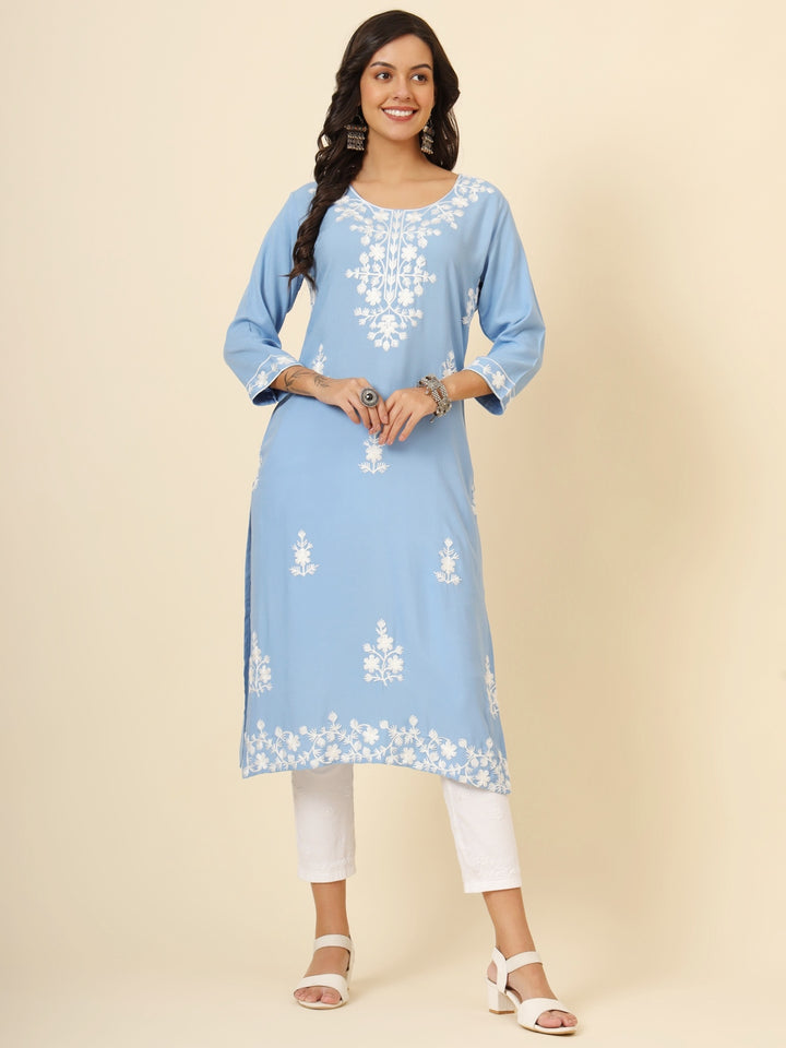 Liva Rayon Kurti with Chic Lucknowi Embroidery | Perfect for Casual Wear