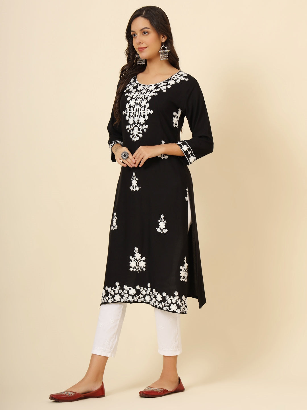 Liva Rayon Kurti with Chic Lucknowi Embroidery | Perfect for Casual Wear