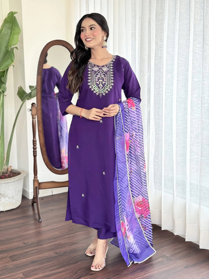 Viscose Chanderi Salwar Kameez | Graceful Embroidery Premium Ethnic Wear