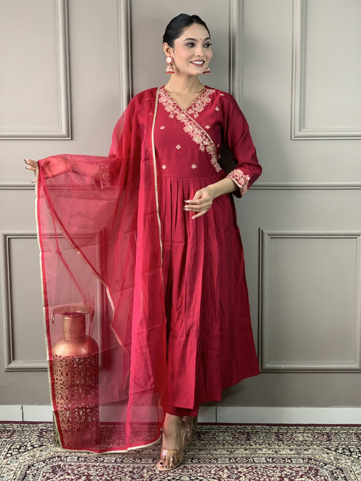Viscose Chanderi Salwar Kameez | Designer Intricate Embroidery Ethnic Wear
