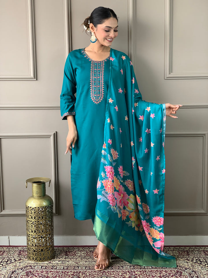 Viscose Chanderi Salwar Kameez | Designer Embroidery Work Ethnic Wear