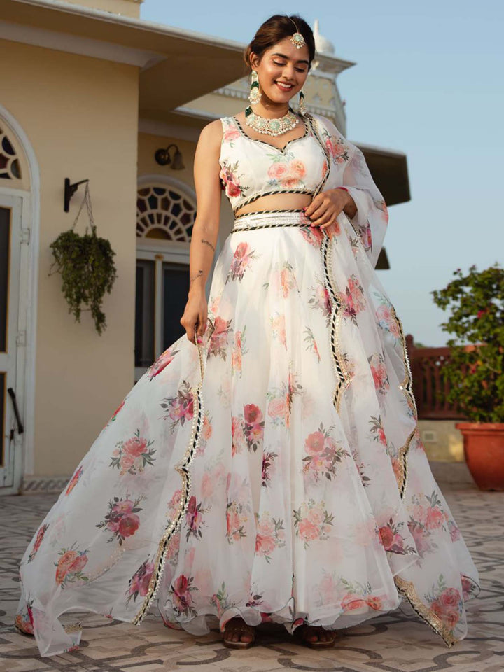 Premium Organza Lehenga | Floral Print & Exquisite Embroidery