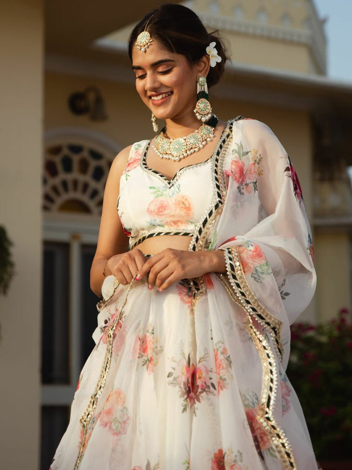 Premium Organza Lehenga | Floral Print & Exquisite Embroidery