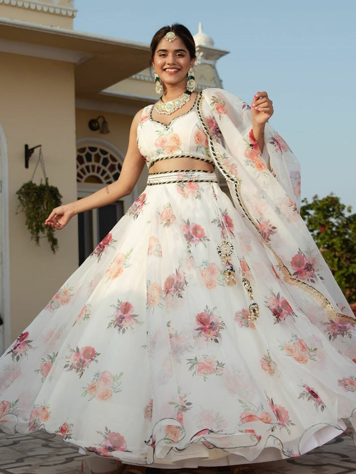 Premium Organza Lehenga | Floral Print & Exquisite Embroidery