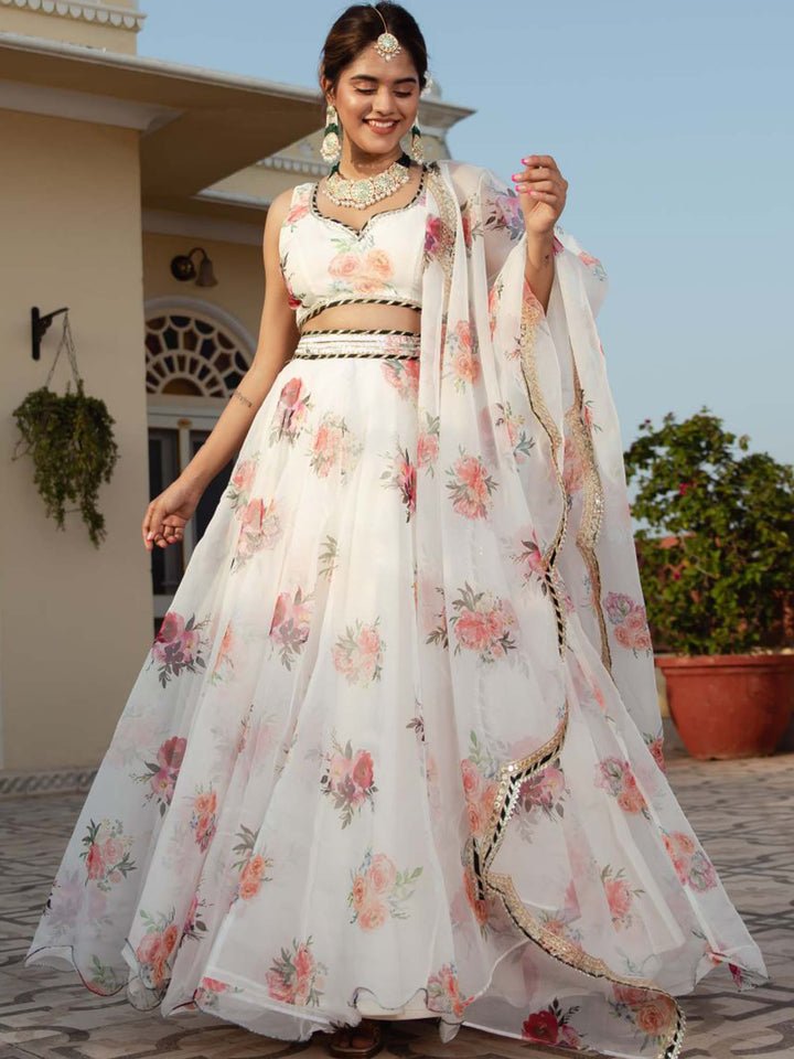 Premium Organza Lehenga | Floral Print & Exquisite Embroidery