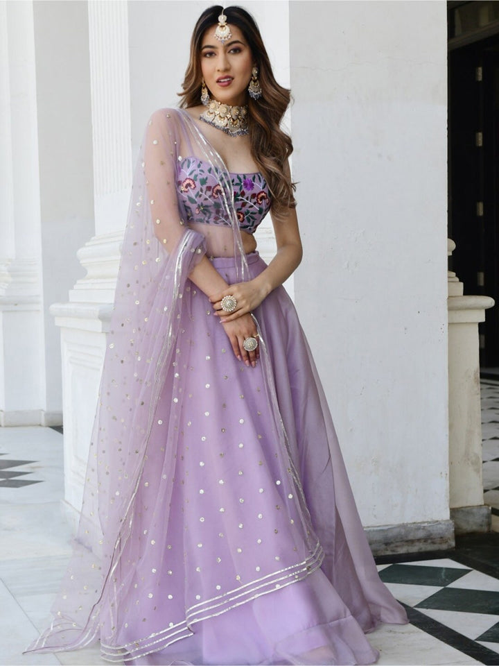 Lavender Organza Net Lehenga Choli with Gota Patti & Embroidery Work |   for parties