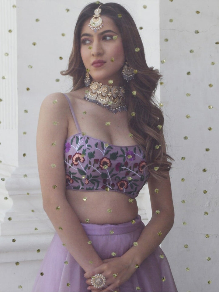 Lavender Organza Net Lehenga Choli with Gota Patti & Embroidery Work |   for parties