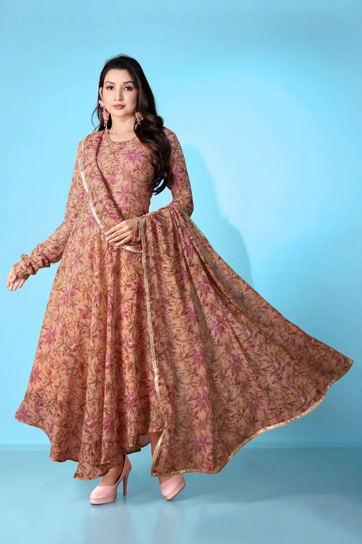 Gorgeous Long Georgette Gown with Dupatta | Vibrant Designer Printed Style