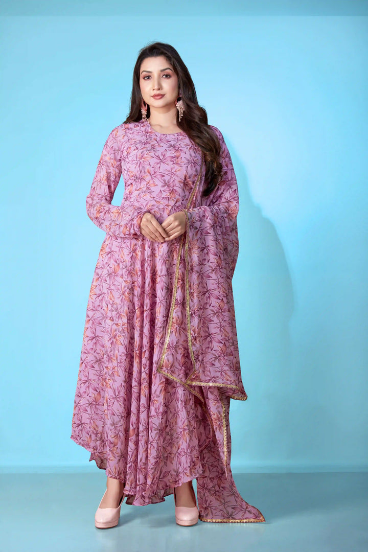 Gorgeous Long Georgette Gown with Dupatta | Vibrant Designer Printed Style