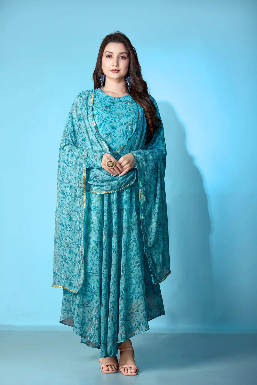 Gorgeous Long Georgette Gown with Dupatta | Vibrant Designer Printed Style