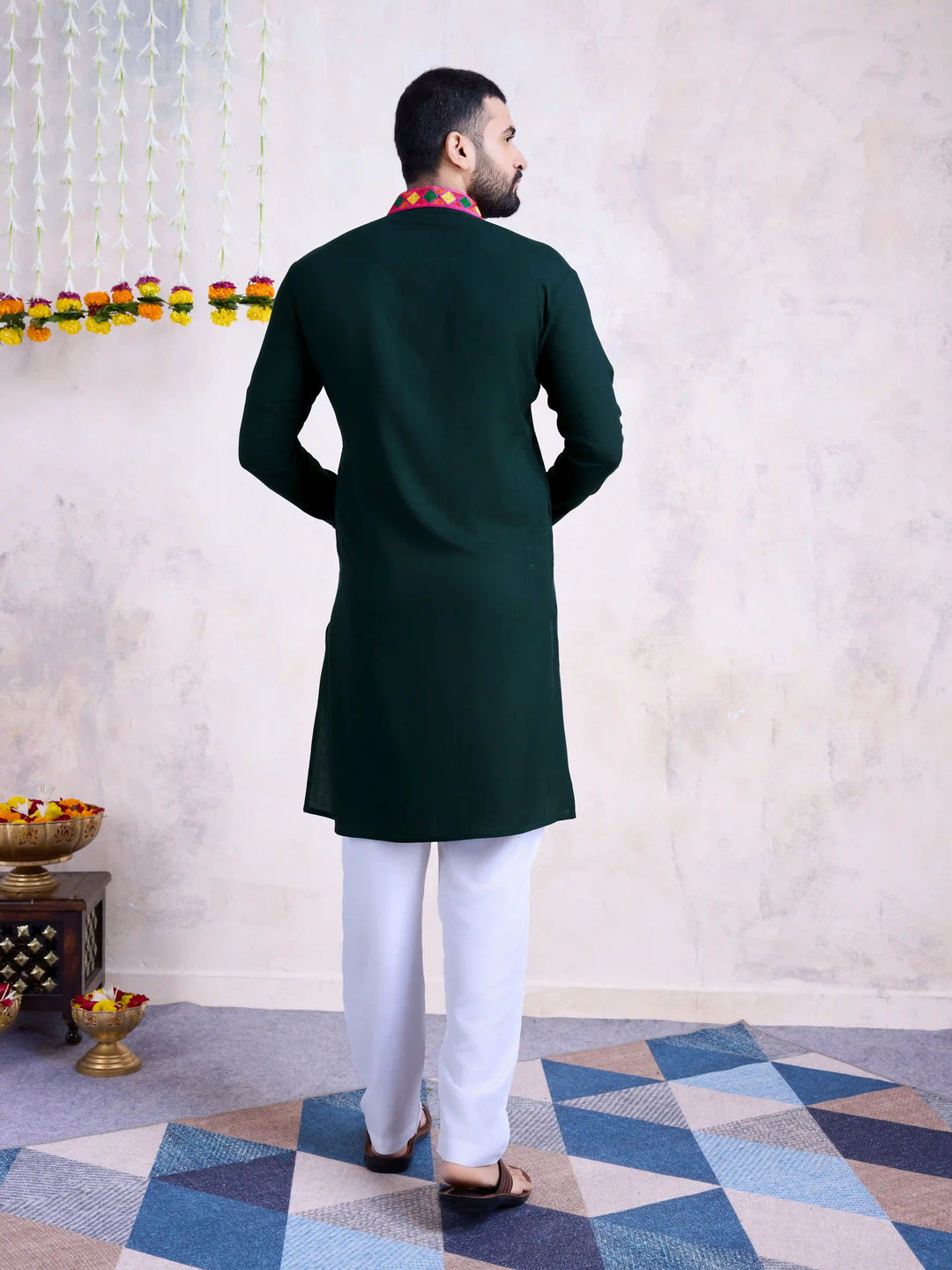 Dark Green Kurta with Dupatta | Rayon Fabric & Mirror Embroidery Work