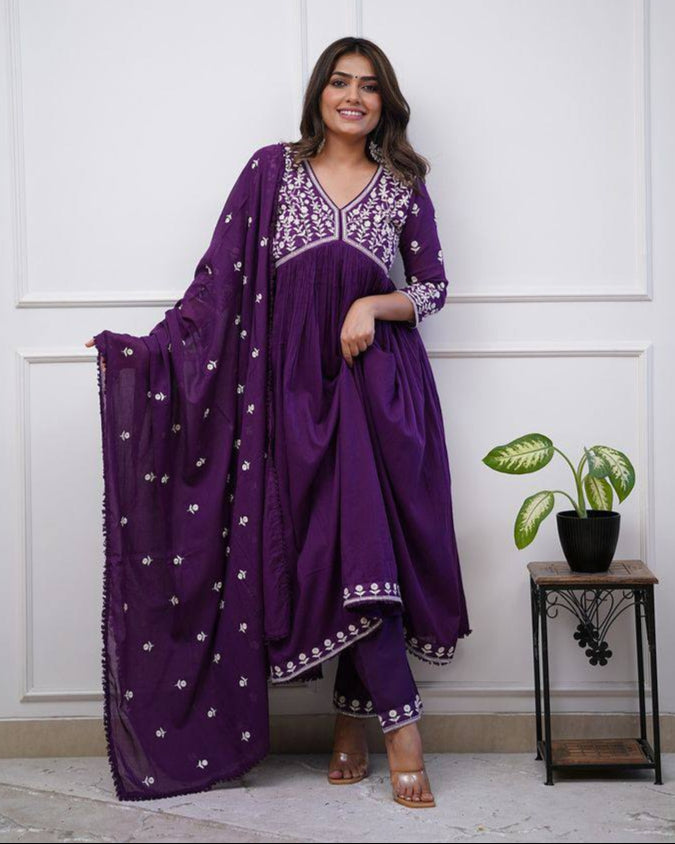 Purple Vichitra Silk Salwar Kameez | Elegant Traditional Festive Wear