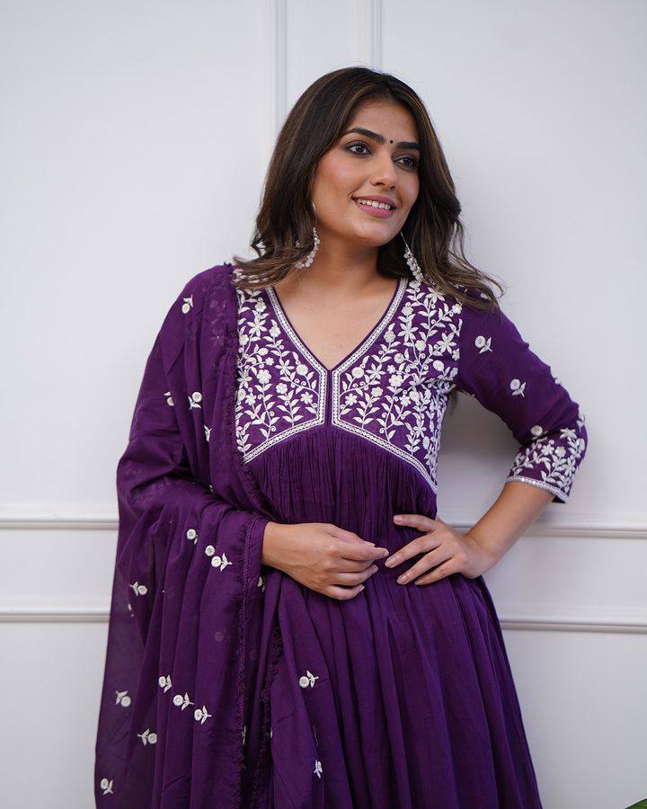 Purple Vichitra Silk Salwar Kameez | Elegant Traditional Festive Wear