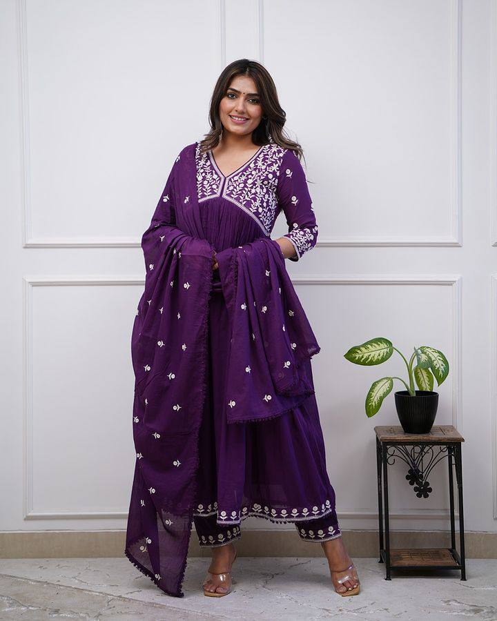 Purple Vichitra Silk Salwar Kameez | Elegant Traditional Festive Wear