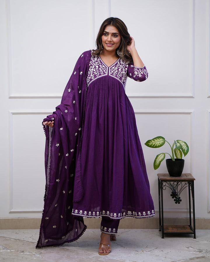 Purple Vichitra Silk Salwar Kameez | Elegant Traditional Festive Wear