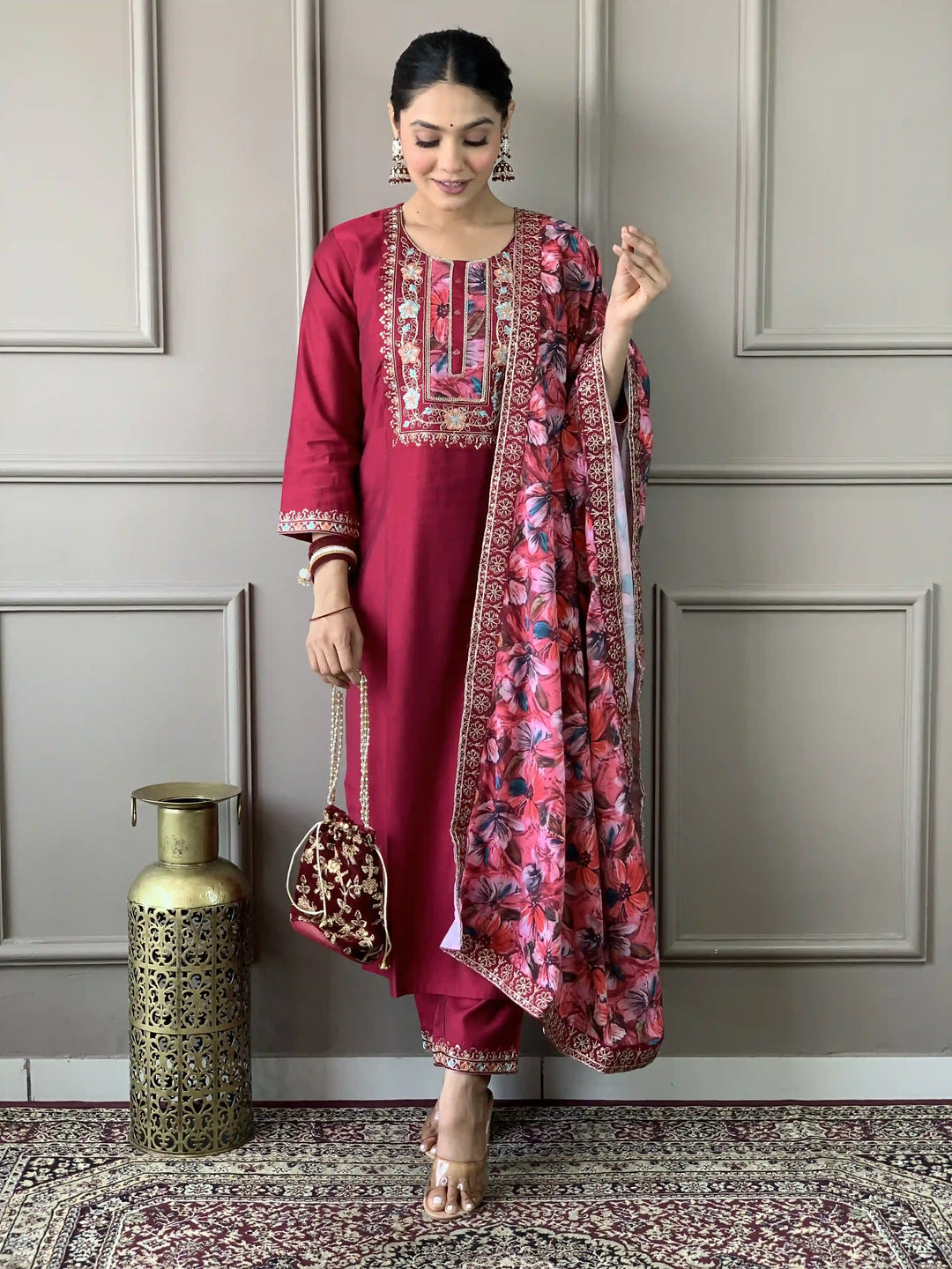 Viscose Chanderi Salwar Kameez | Elegant Traditional Festive & Formal Wear