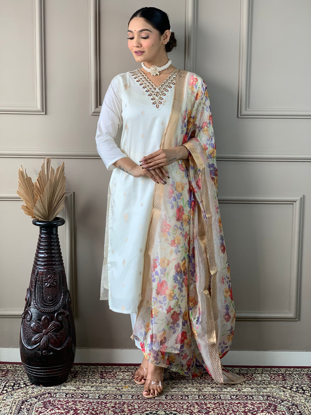 White Viscose Nylon Salwar Kameez | Elegant Traditional Casual & Festive Wear