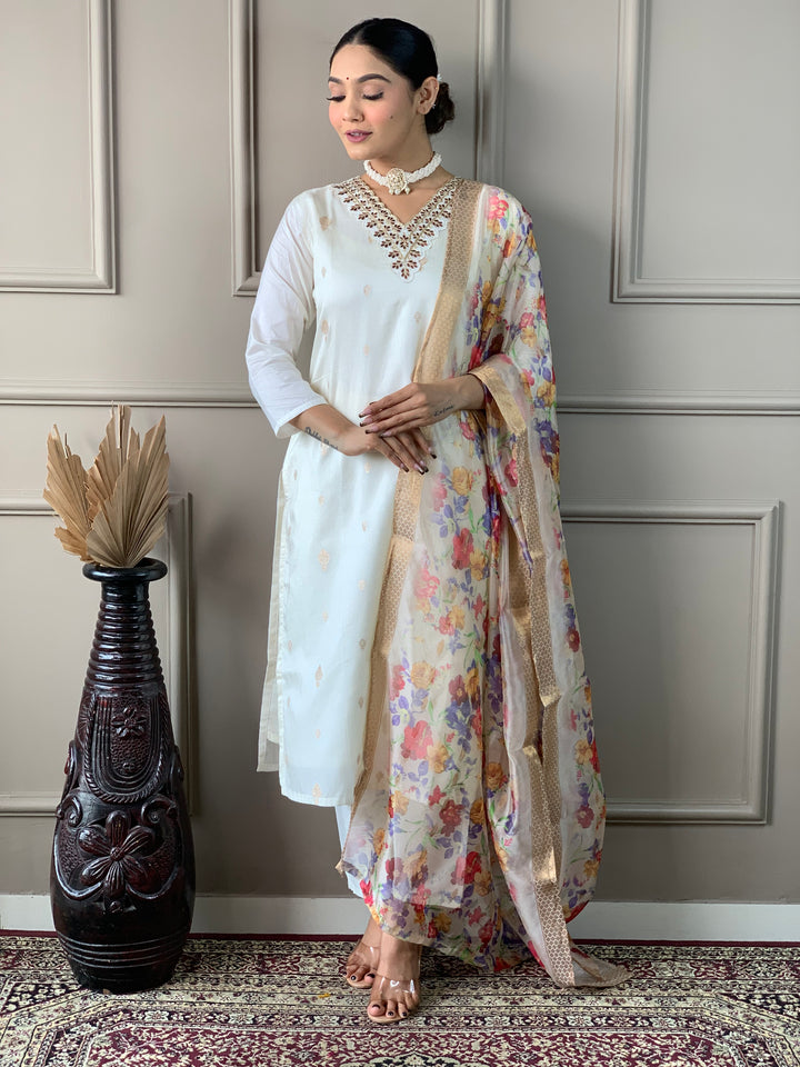 White Viscose Nylon Salwar Kameez | Elegant Traditional Casual & Festive Wear
