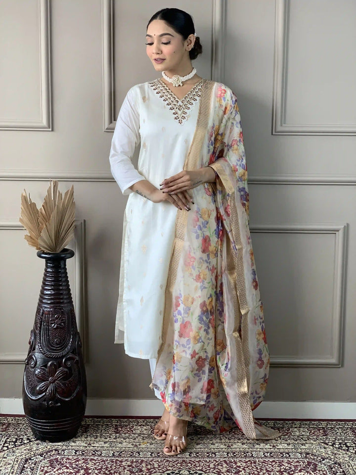 White Viscose Nylon Salwar Kameez | Elegant Traditional Casual & Festive Wear