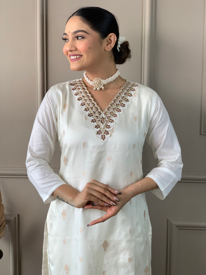 White Viscose Nylon Salwar Kameez | Elegant Traditional Casual & Festive Wear