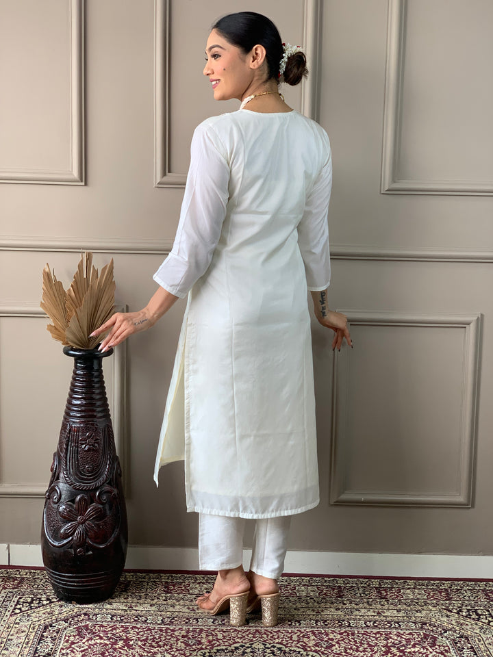 White Viscose Nylon Salwar Kameez | Elegant Traditional Casual & Festive Wear